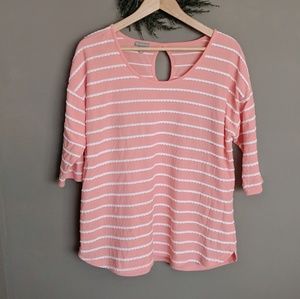 ‼️ Talbots Active Sweater Pink White Lace Stripe